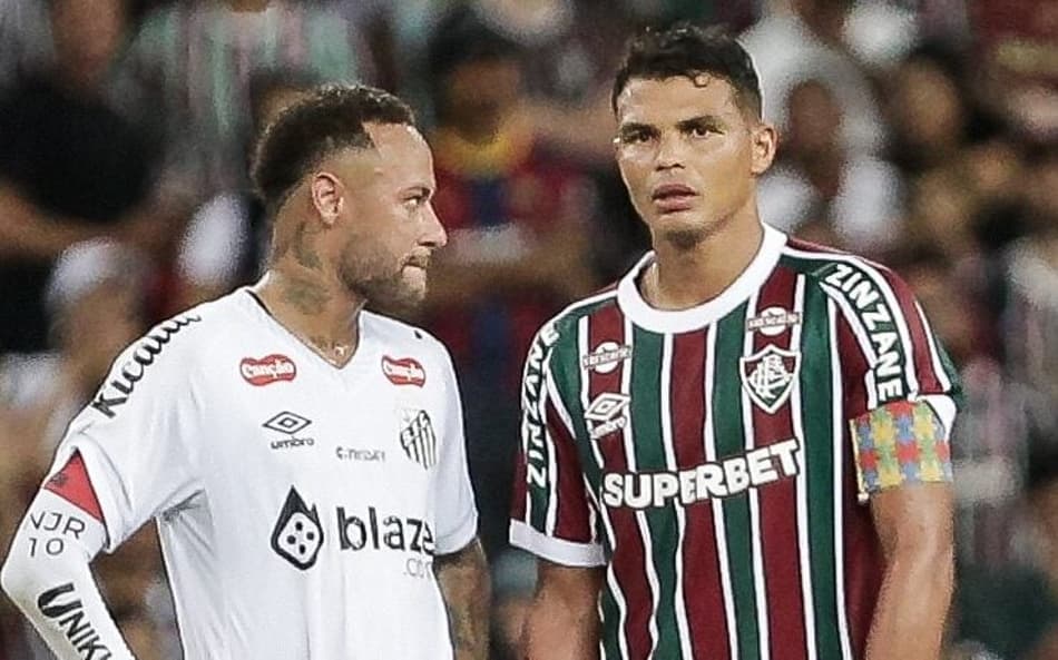 Neymar e Thiago Silva em Fluminense x Santos