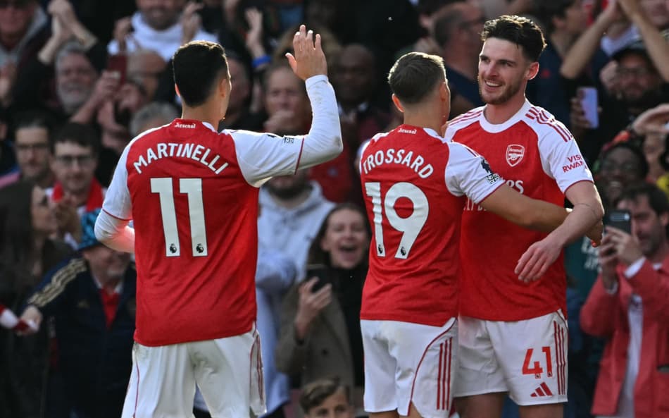 Rice comemora gol do Arsenal (Foto: Glyn KIRK / AFP)