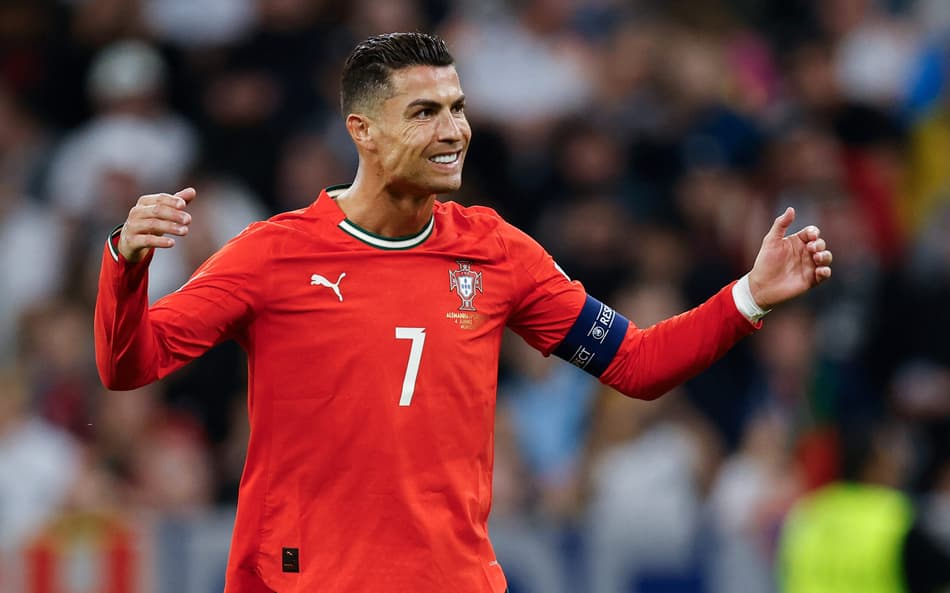 Cristiano Ronaldo comemora gol em Alemanha x Portugal pela Nations League (Foto: Alexandra Beier/AFP)