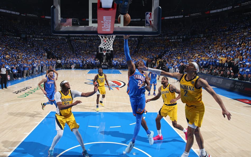 OKLAHOMA CITY, OK - JUNE 22: Shai Gilgeous-Alexander #2 of the Oklahoma City Thunder drives to the basket during the game against the Indiana Pacers during Game Seven of the 2025 NBA Finals on June 22, 2025 at Paycom Center in Oklahoma City, Oklahoma. NOTE TO USER: User expressly acknowledges and agrees that, by downloading and or using this photograph, User is consenting to the terms and conditions of the Getty Images License Agreement. Mandatory Copyright Notice: Copyright 2025 NBAE Nathaniel S. Butler/NBAE via Getty Images/AFP (Photo by Nathaniel S. Butler / NBAE / Getty Images / Getty Images via AFP)