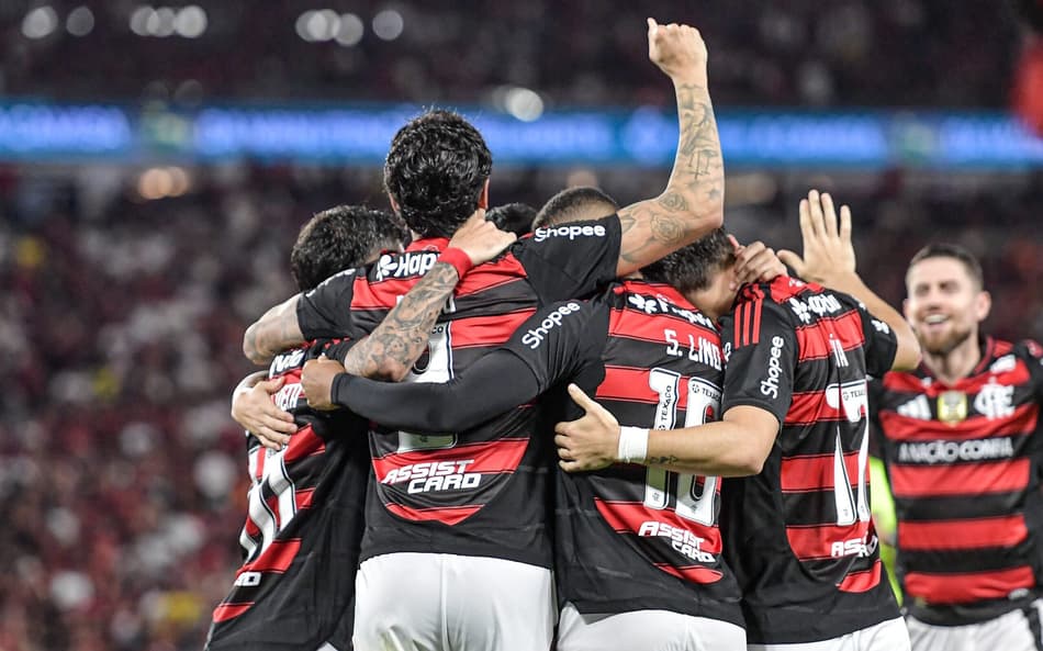 Flamengo comemora gol diante do Vitória no Maracanã (Foto: Thiago Ribeiro/AGIF)