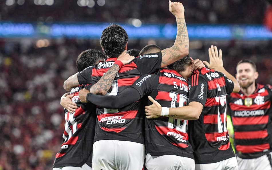 Flamengo comemora gol diante do Vitória no Maracanã (Foto: Thiago Ribeiro/AGIF)