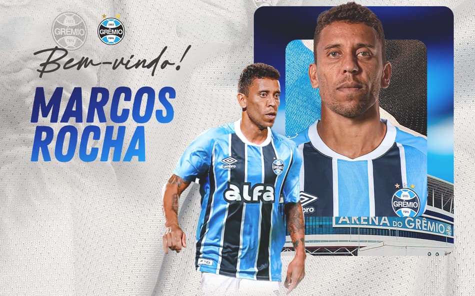 Grêmio anunciou contratação de Marcos Rocha. (Imagem: Arte/Grêmio FBPA)