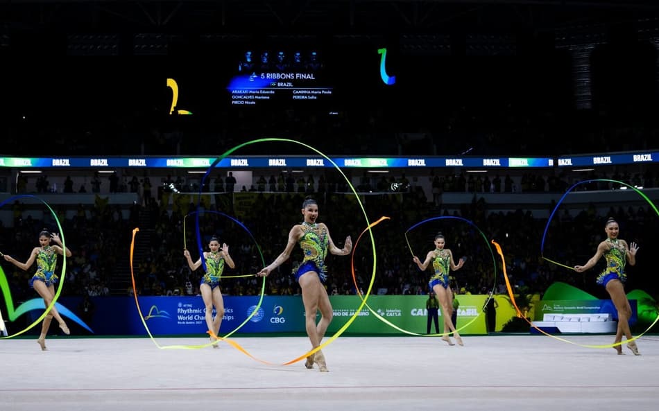 Brasil durante a final de fitas no Mundial de Ginástica Rítmica (Foto: Ivan Carvalho / CBG)