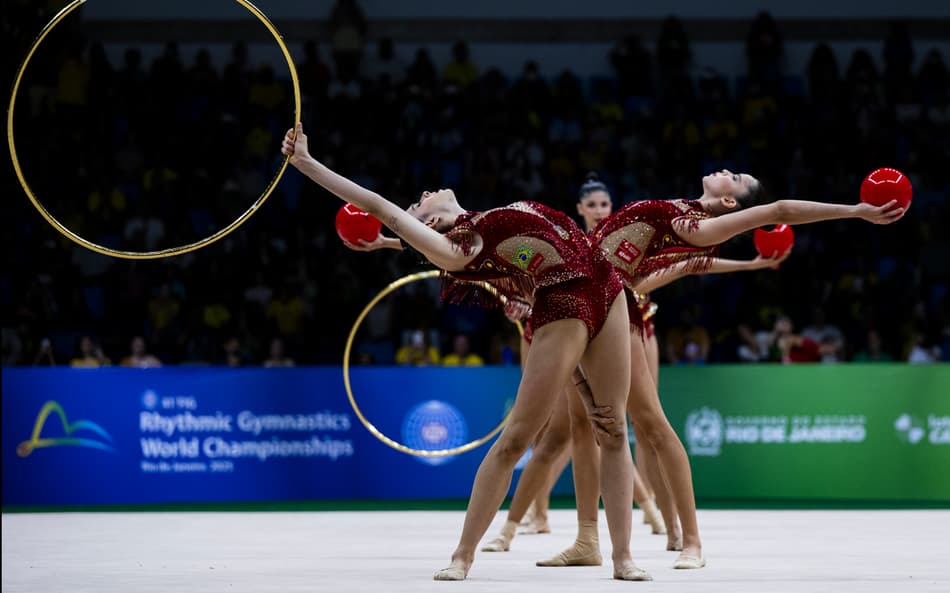 Conjunto do Brasil ao som de Evidências no Mundial de Ginástica Rítmica, Rio de Janeiro (Foto: Ivan Carvalho)