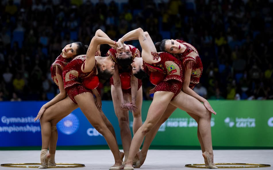 Conjunto do Brasil ao som de Evidências no Mundial de Ginástica Rítmica, Rio de Janeiro (Foto: Ivan Carvalho)