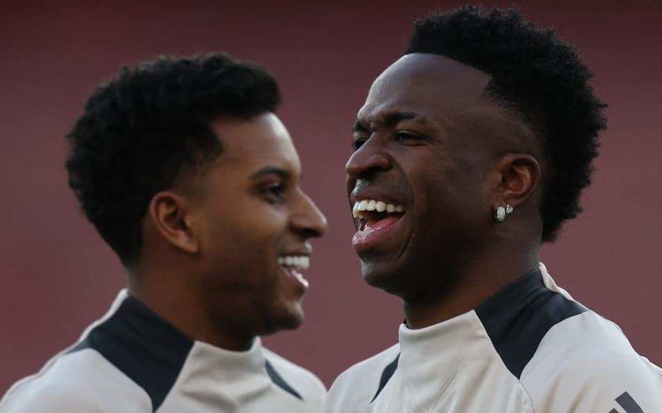 Rodrygo e Vini Jr juntos em treino do Real Madrid