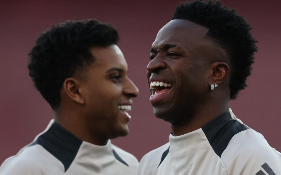 Rodrygo e Vini Jr juntos em treino do Real Madrid