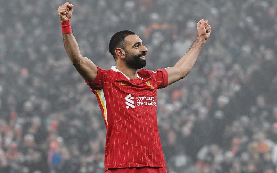 Salah comemorando gol pelo Liverpool