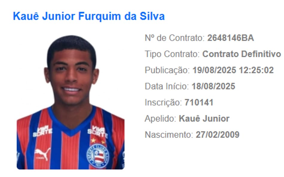 Kauê Furquim tem nome publicado no BID da CBF (Foto: reprodução)