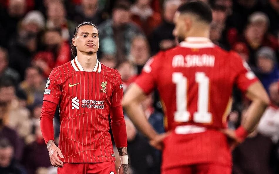Darwin Núñez durante a eliminação do Liverpool na Champions League