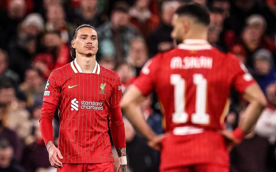Darwin Núñez durante a eliminação do Liverpool na Champions League