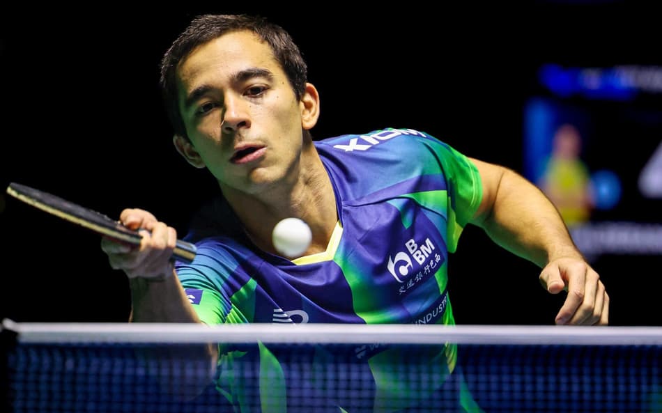 Hugo Calderano na final em Foz do Iguaçu contra o alemão Bemedikt Duda (Foto: Abelardo Mendes Jr/ CalderanoTM)