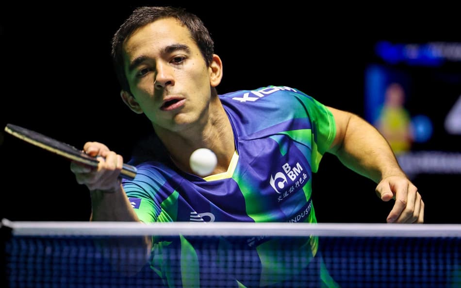 Hugo Calderano na final em Foz do Iguaçu contra o alemão Bemedikt Duda (Foto: Abelardo Mendes Jr/ CalderanoTM)