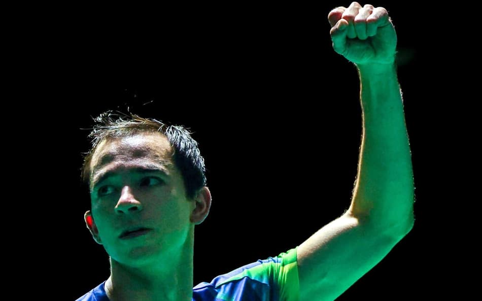 Hugo Calderano comemora ponto na final cotnra o alemão Benedikt Duda (Foto: Abelardo Mendes Jr/ CalderanoTM)