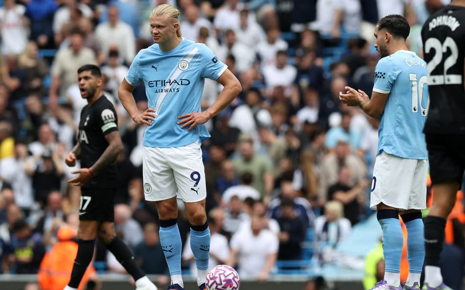 O atacante Erling Haaland na derrota do Manchester City para o Tottenham, pela Premier League (Foto: Darren Staples / AFP)