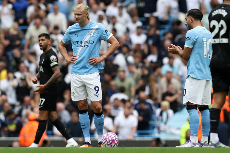 O atacante Erling Haaland na derrota do Manchester City para o Tottenham, pela Premier League (Foto: Darren Staples / AFP)