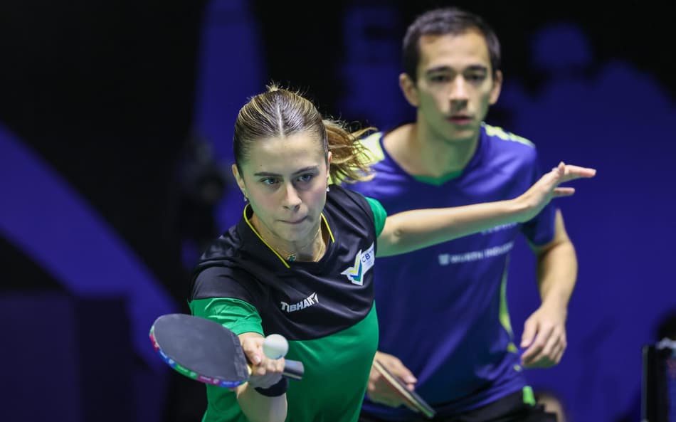 Hugo Calderano e Bruna Takahashi na dupla mista de Foz do Iguaçu (Foto: Abelardo Mendes Jr/ CalderanoTM)