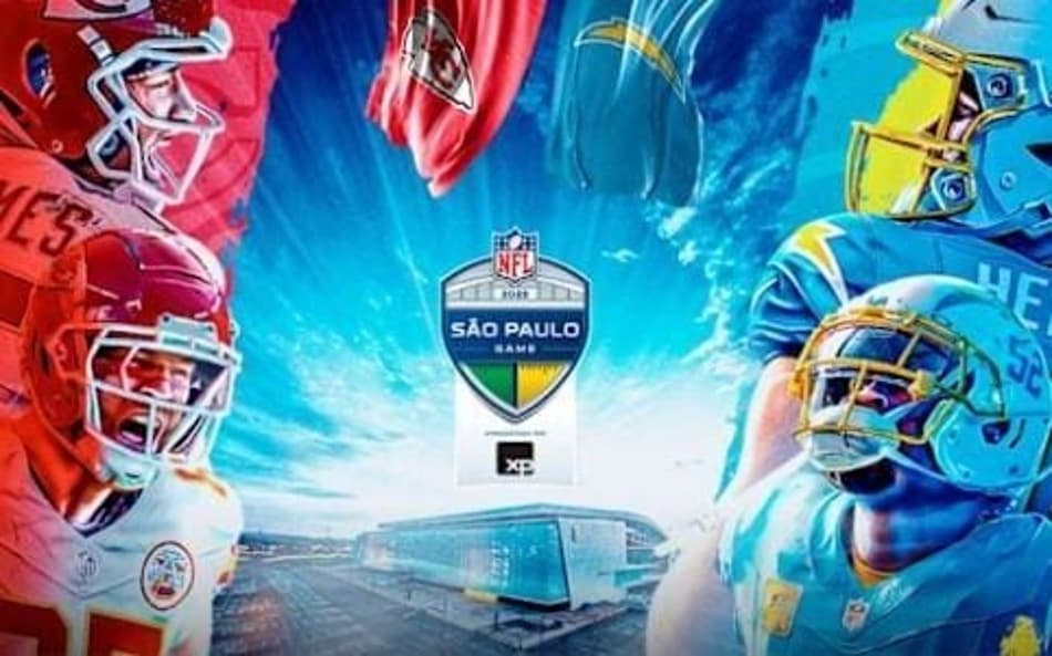 Imagem de divulgação para a partida entre Chargers e Chiefs no jogo da NFL no Brasil