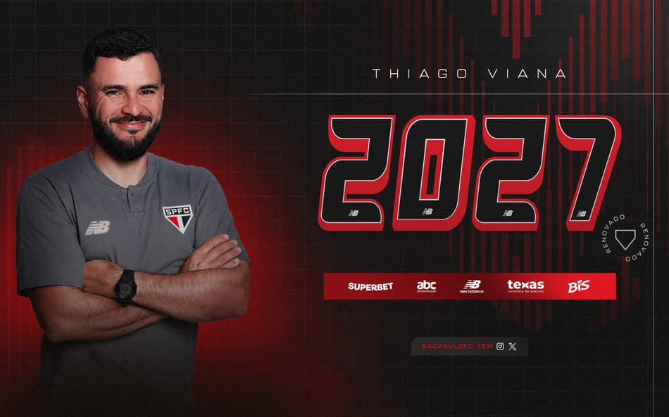Thiago Viana renovou com o São Paulo feminino até o fim de 2027. (Foto: São Paulo/Divulgação)