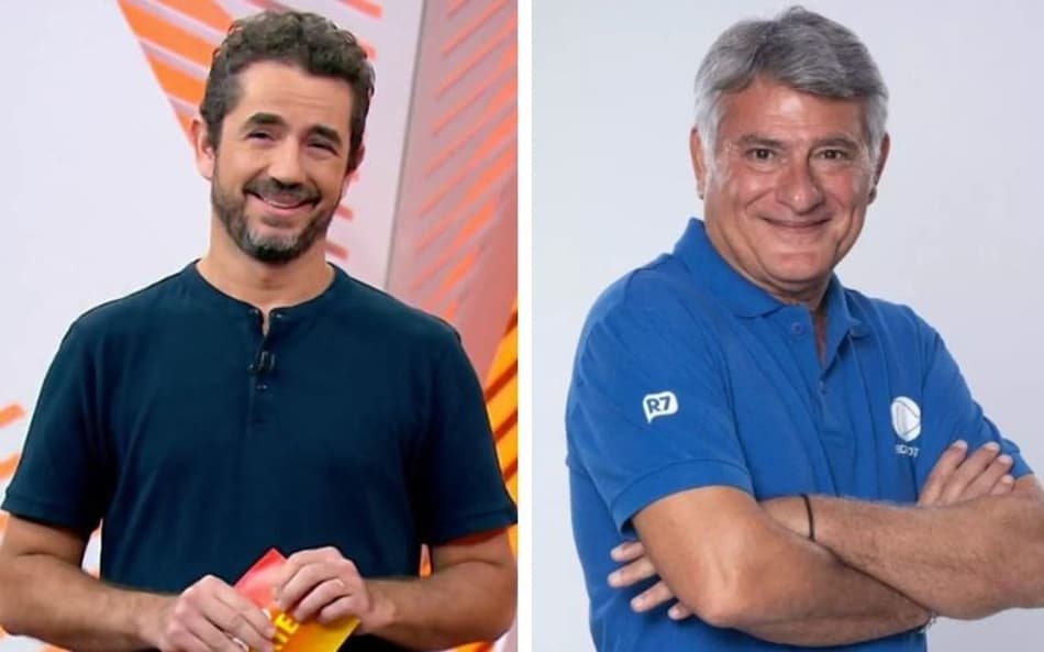 Ex-jornalistas da Globo, Felipe Andreoli e Cléber Machado hoje trabalham na Record (Foto: Reprodução)