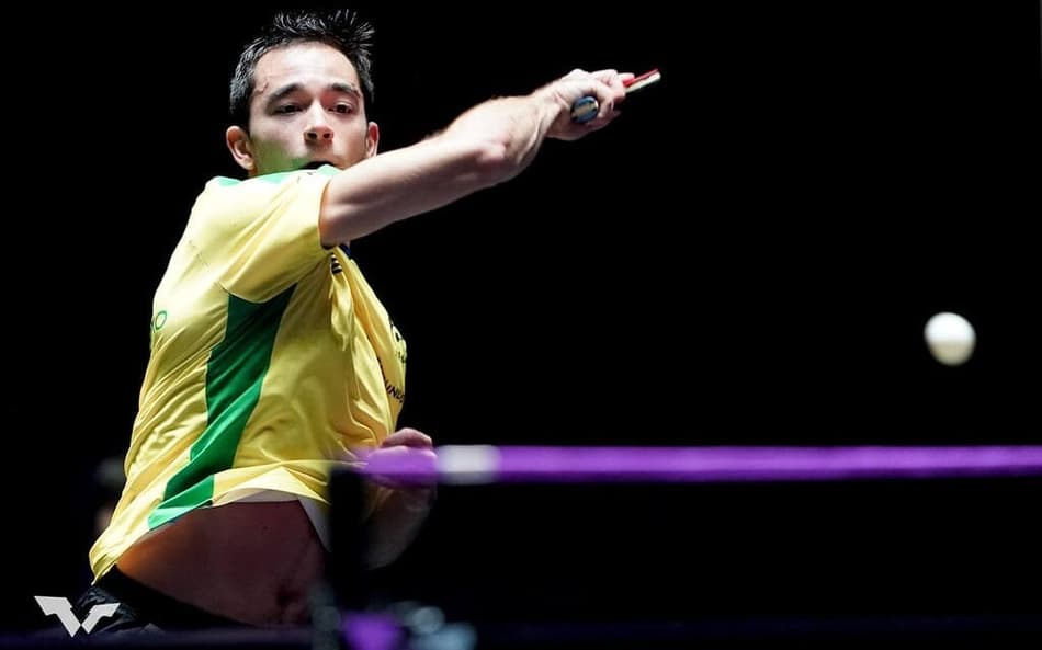 Hugo Calderano na vitória na estreia do WTT de Macau (Divulgação/WTT)