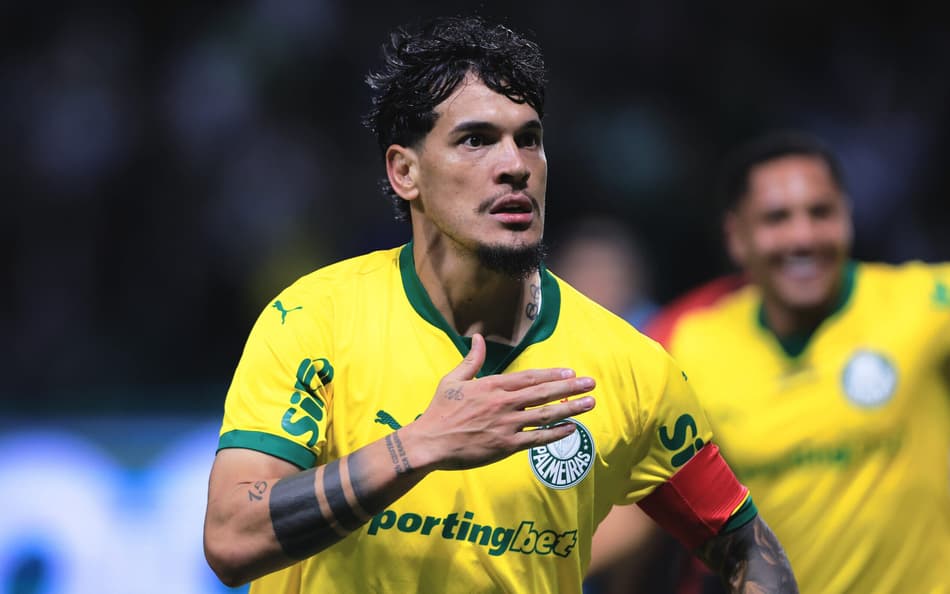 Gustavo Gómez, zagueiro do Palmeiras, comemora gol marcado no Allianz Parque