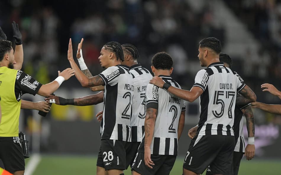 Botafogo comemora gol diante do Bragantino (Foto: Thiago Ribeiro/AGIF)