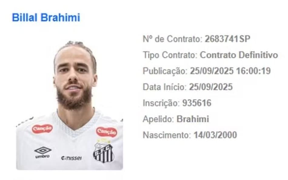 Billal Brahim é regularizado no BID da CBF. (Foto: Divulgação/ CBF)