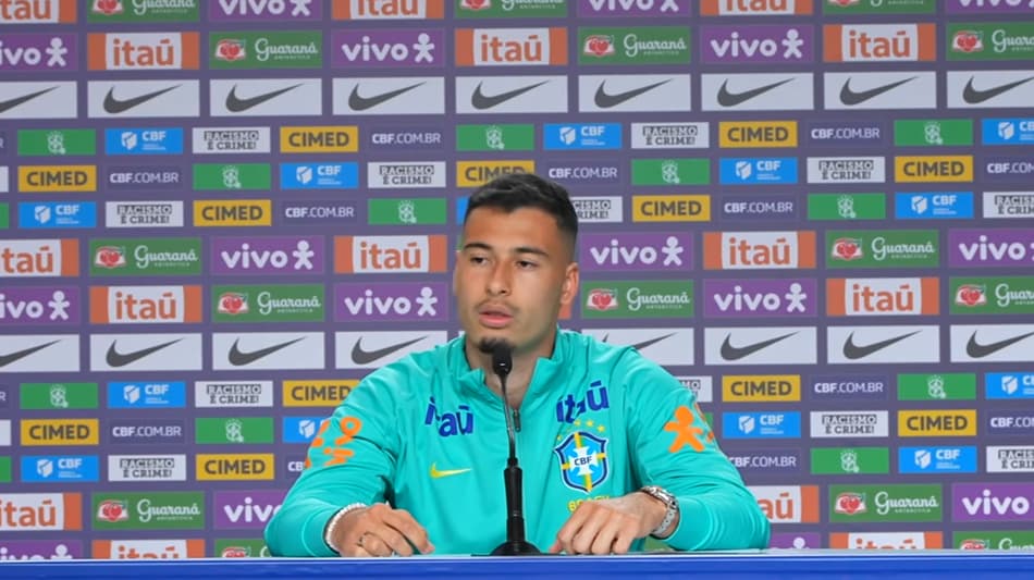 Gabriel Martinelli durante coletiva da Seleção (Foto: reprodução Canal CBF)