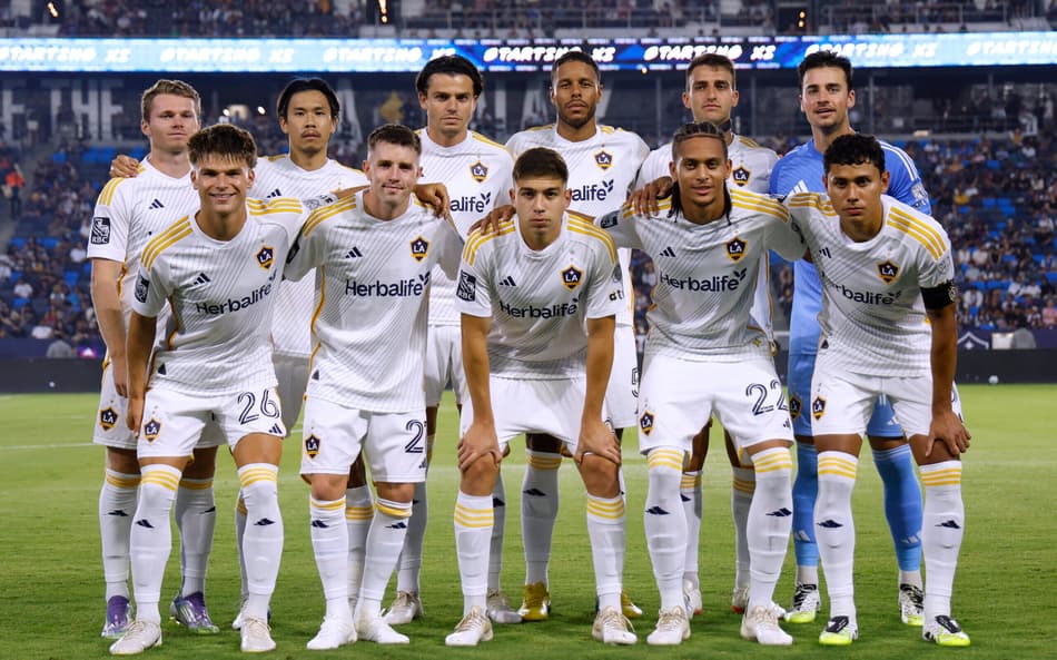 CARSON, CALIFORNIA - AUGUST 23: Starting eleven of the Los Angeles Galaxy before the game against the Colorado Rapids at Dignity Health Sports Park on August 23, 2025 in Carson, California. Harry How/Getty Images/AFP (Photo by Harry How / GETTY IMAGES NORTH AMERICA / Getty Images via AFP)