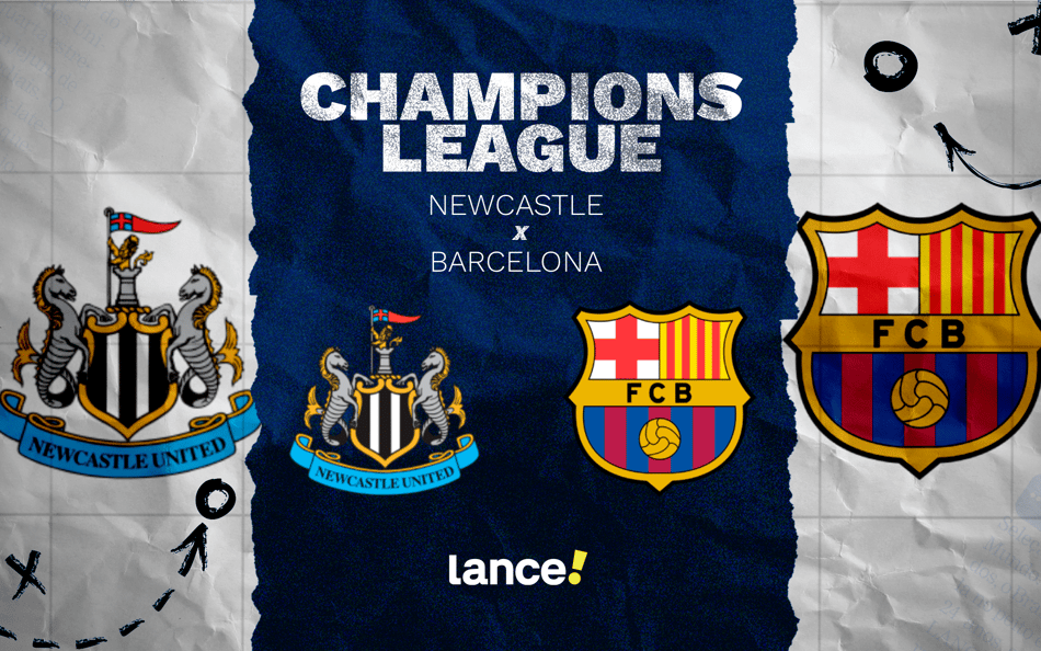 Newcastle x Barcelona em duelo pela Champions League (Arte: Lance!)