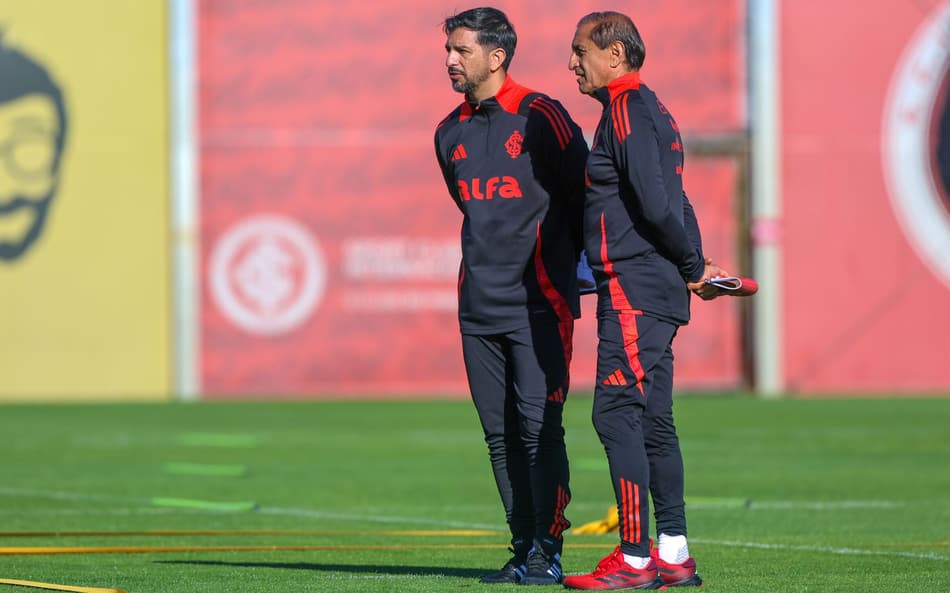 Ramón e Emiliano Díaz no primeiro treino no Internacional