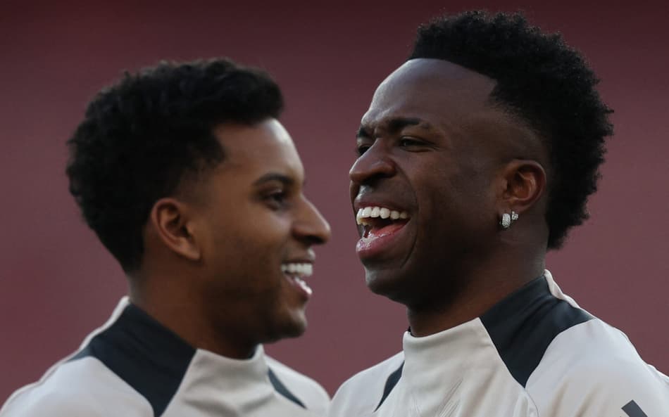 Rodrygo e Vini Jr juntos em treino do Real Madrid