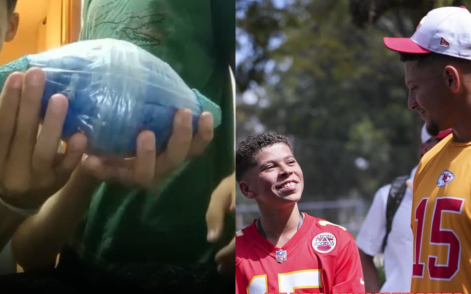 Saymon Henrique ficou conhecido após fazer bola oval de garrafa pet (Foto: Acervo pessoal | NFL Brasil)
