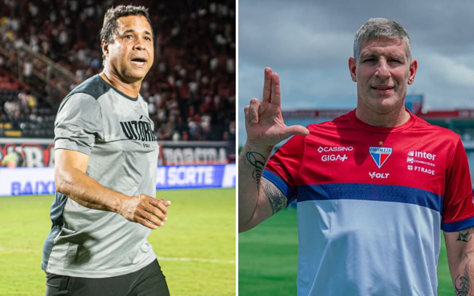 Rodrigo Chaga e Martín Palermo (Foto: Victor Ferreira / EC Vitória e Mateus Lotif / FEC)