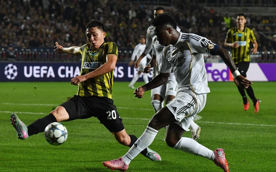 Vini Jr em ação pelo Real Madrid conta o Kairat, pela Champions