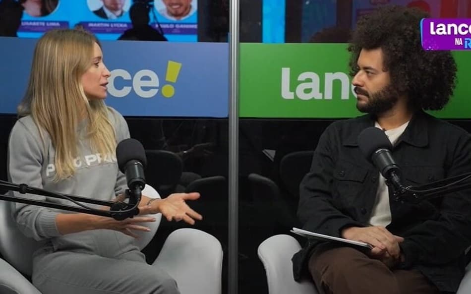 Olívia Richardson, Head de Comunicação e Marketing da PRIO, e Thayuan Leiras, apresentador do LANCE! (Foto: Divulgação)