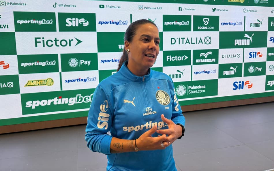 Camilla Orlando após classificação do Palmeiras na Copa do Brasil Feminina. (Foto: Giselly Corrêa/Lance!)
