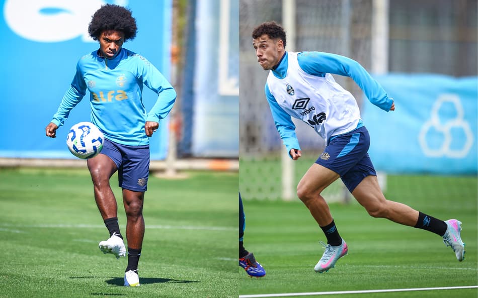 Willian e Enzo em treinamento do Grêmio. (Fotos: Lucas Uebel/Grêmio FBPA)