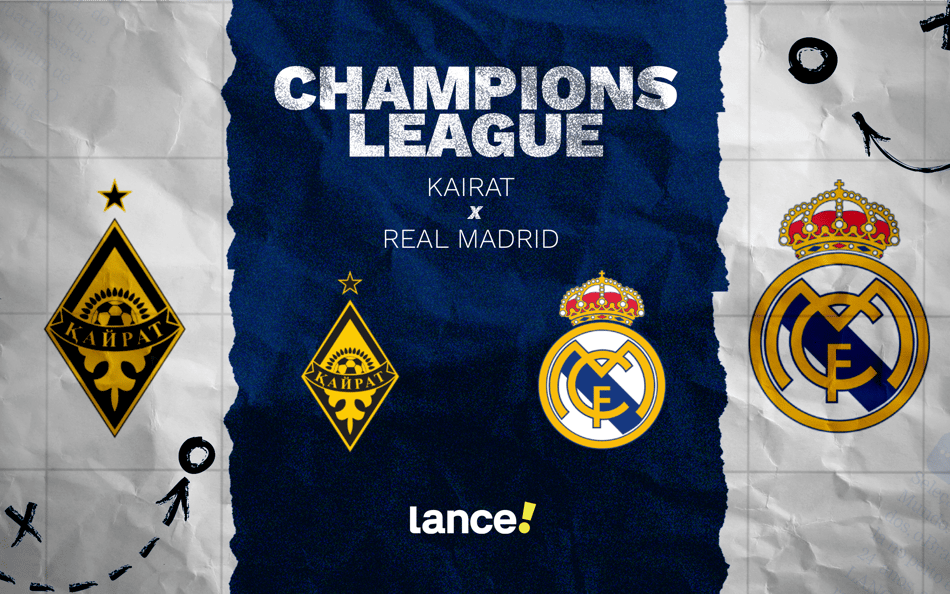 Kairat x Real Madrid: segunda rodada da fase de liga da Champions League (Foto: Arte/Lance!)
