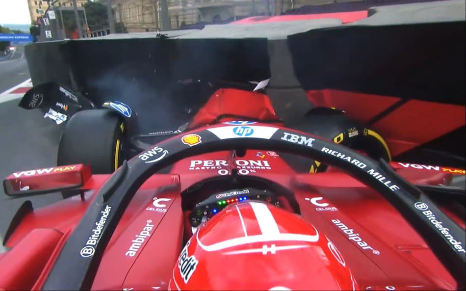 Charles Leclerc bate no GP do Azerbaijão de F1 (Foto: Reprodução / @F1 / X)