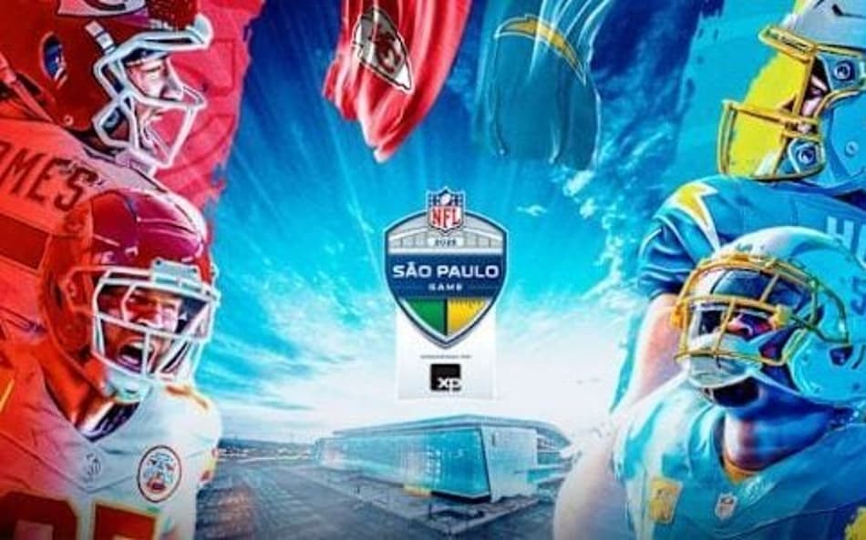 Imagem de divulgação para a partida entre Chargers e Chiefs no jogo da NFL no Brasil