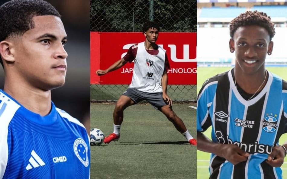 Kauã Prates, Angelo Candido e Gabriel Mec (Foto: Divulgação/Cruzeiro/São Paulo/Grêmio)