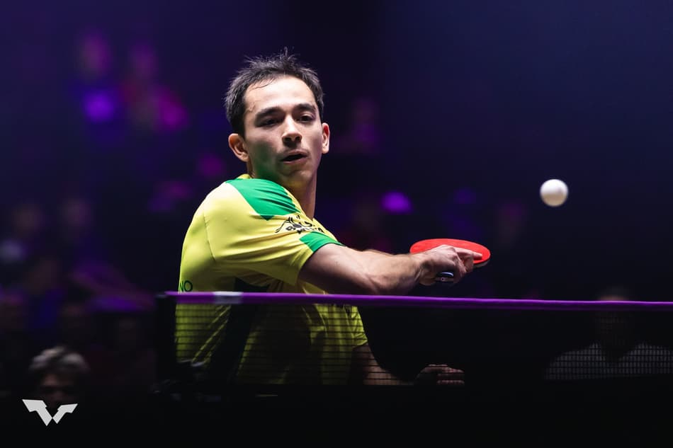 Hugo Calderano é eliminado por Kanak Jha no WTT Champions de Montpellier (Foto: Divulgação / WTT)