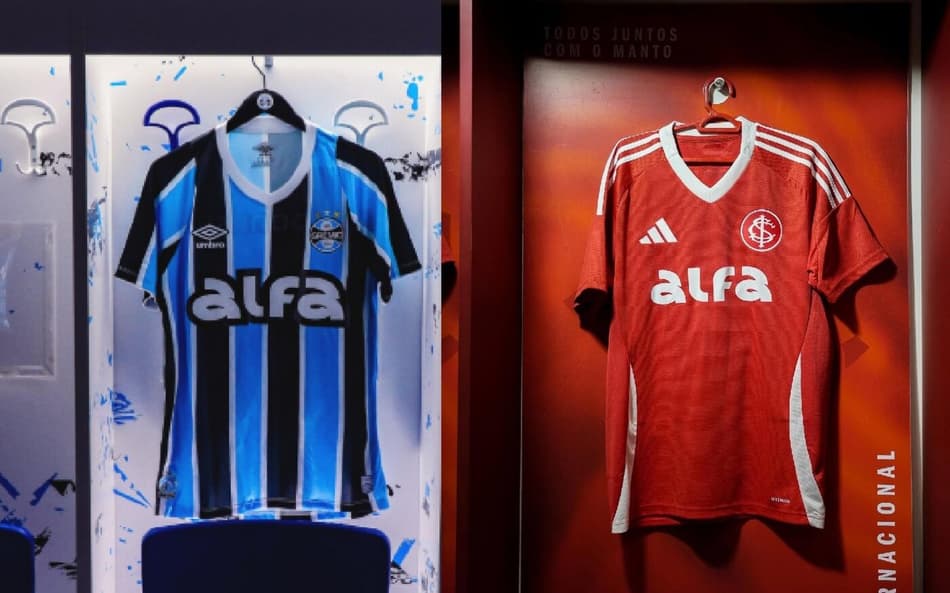 Arte com fotos de Grêmio e Internacional