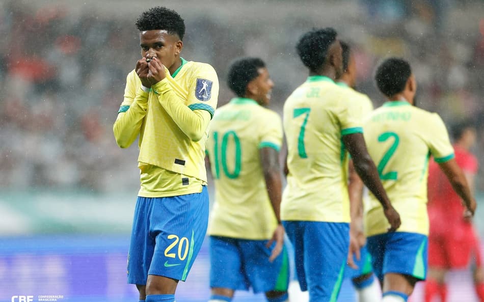 Estêvão comemorando gol pela Seleção Brasileira (Foto: Rafael Ribeiro/CBF)