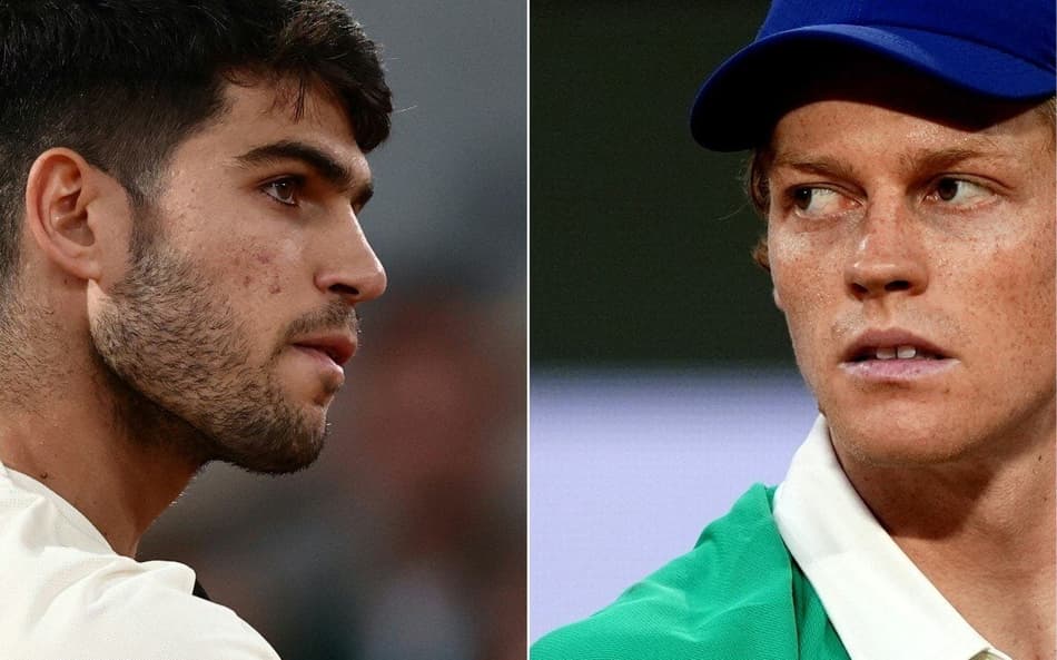 Alcaraz e Sinner decidem um Grand Slam pela primeira vez (Foto: Thibaud MORITZ e Dimitar DILKOFF / AFP)