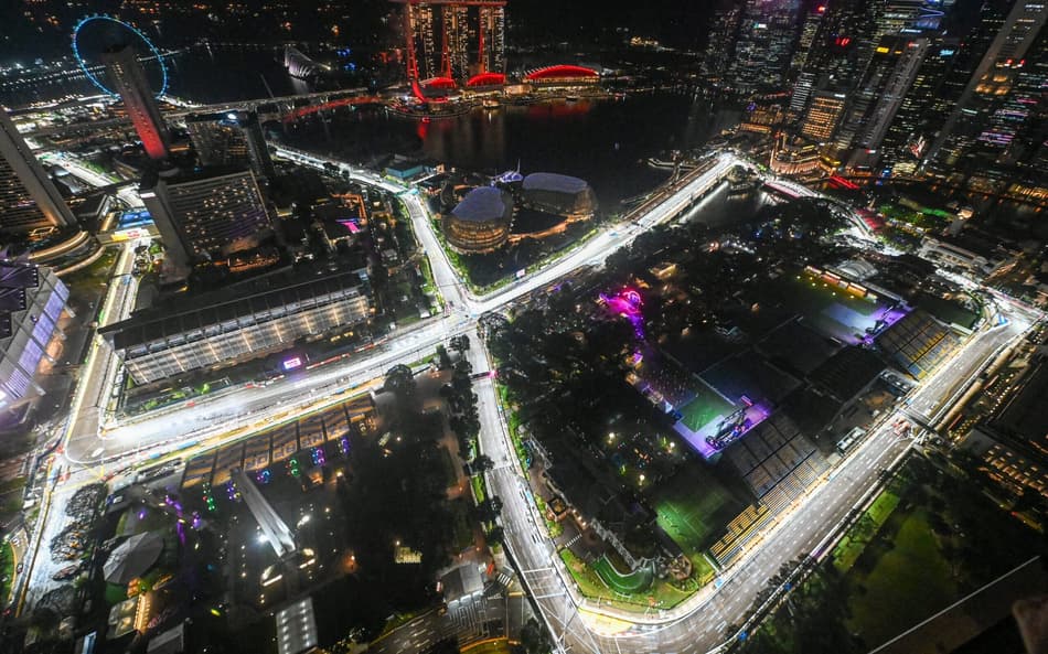Vista aérea do circuito de rua de Marina Bay, palco do GP de Singapura de F1