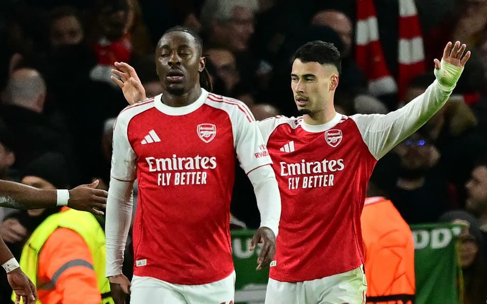 Gabriel Martinelli comemora gol em Arsenal x Atlético de Madrid pela Champions League (Foto: Ben STANSALL / AFP)